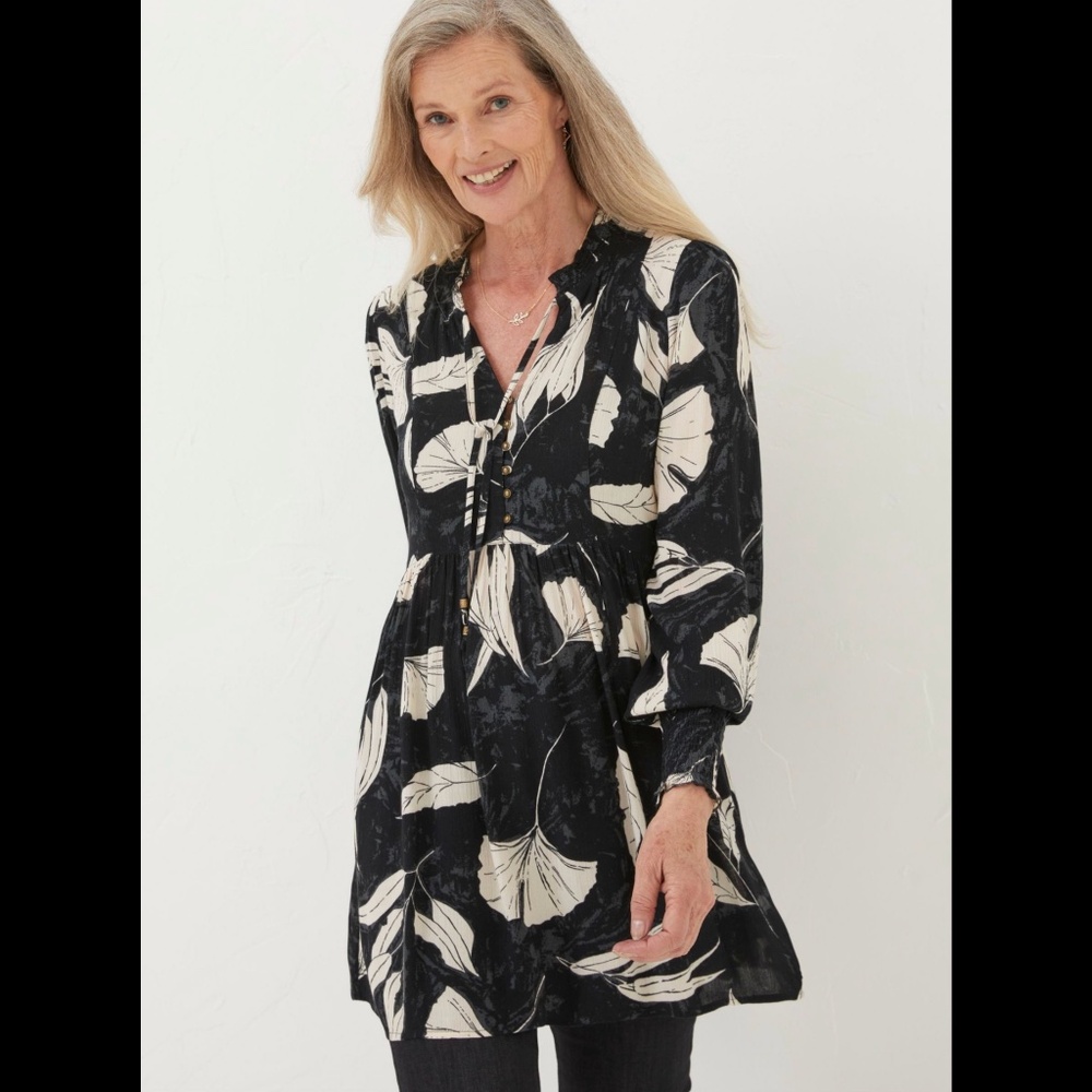 Fat Face Black Gerry Twilight Leaves Tunic Dress